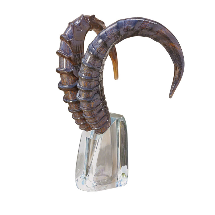 Polished Glass Kudu Horn Sculpture on Crystal Base