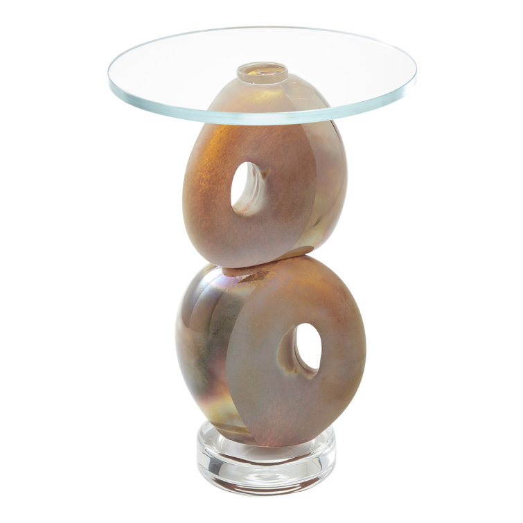 Pablo Round Gold & Glass Accent Table, 15"