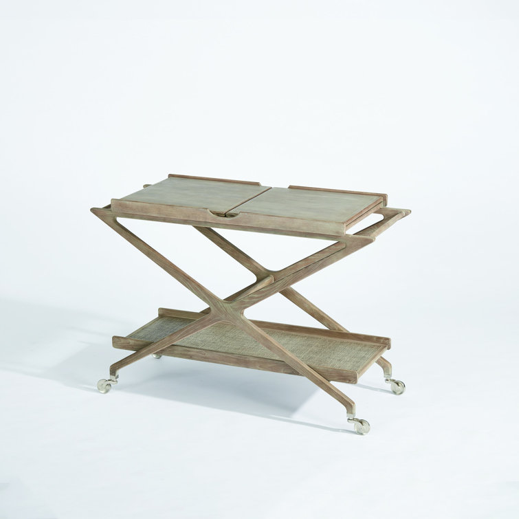 Grey Cerused Ash and Nickel Finish Oval Bar Cart with Storage