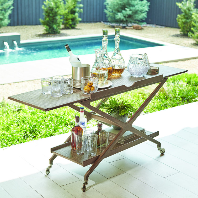 Grey Cerused Ash and Nickel Finish Oval Bar Cart with Storage