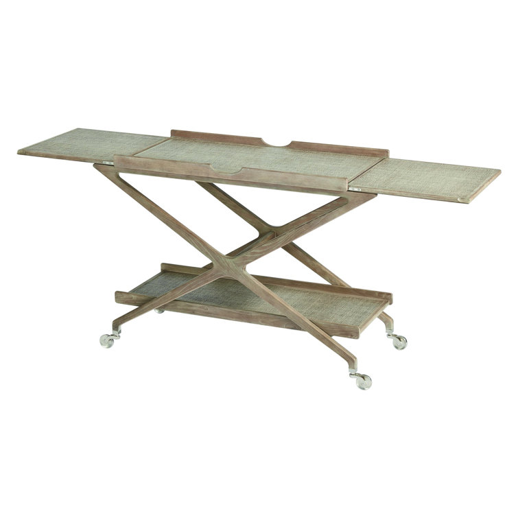 Grey Cerused Ash and Nickel Finish Oval Bar Cart with Storage