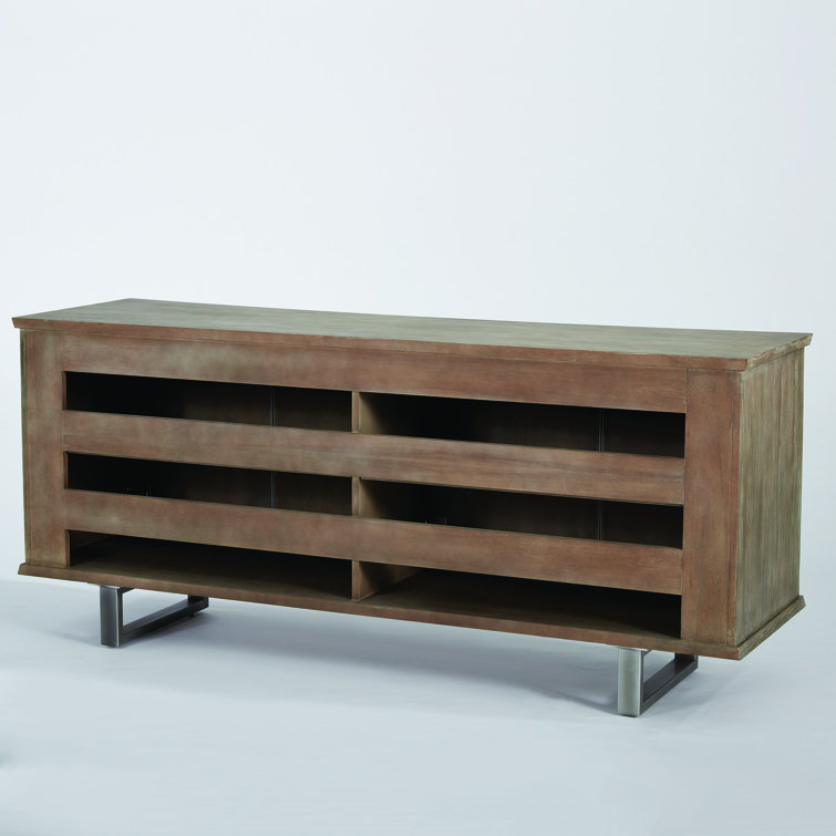 Delphi Curved Front Grey Cerused Ash Media Cabinet with Pewter Accents