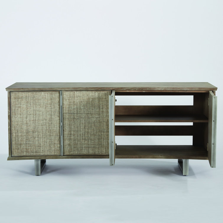 Delphi Curved Front Grey Cerused Ash Media Cabinet with Pewter Accents
