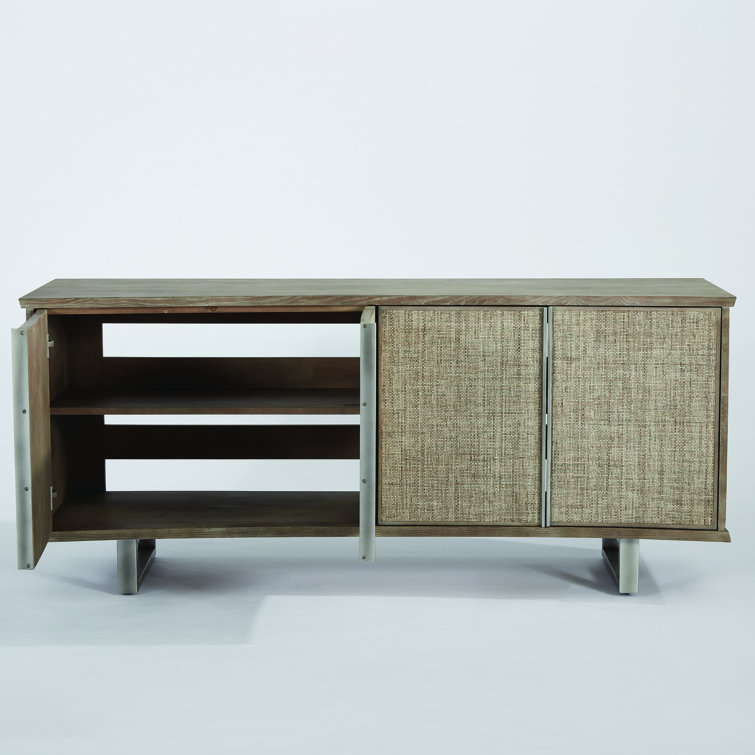 Delphi Curved Front Grey Cerused Ash Media Cabinet with Pewter Accents