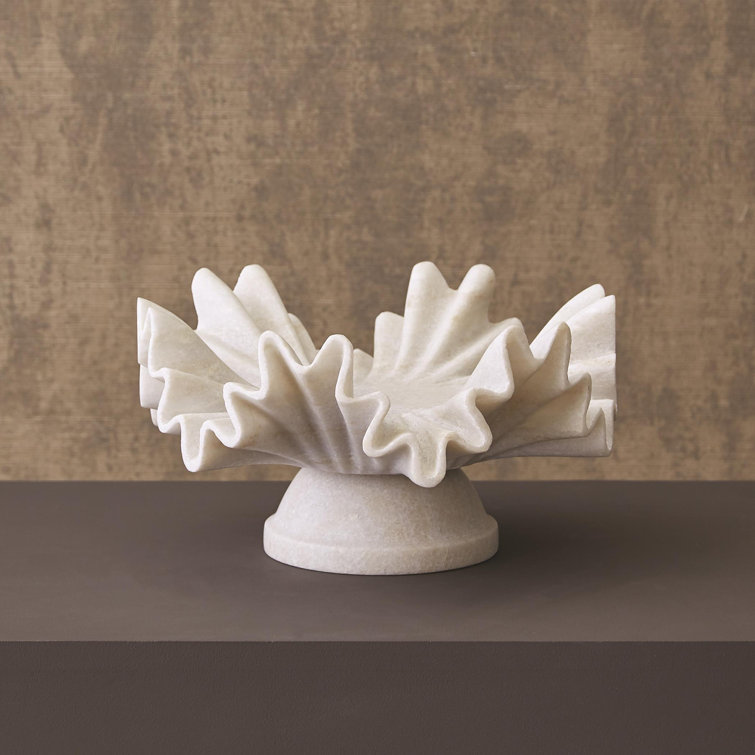 Handcrafted White Marble Centerpiece Bowl with Stand