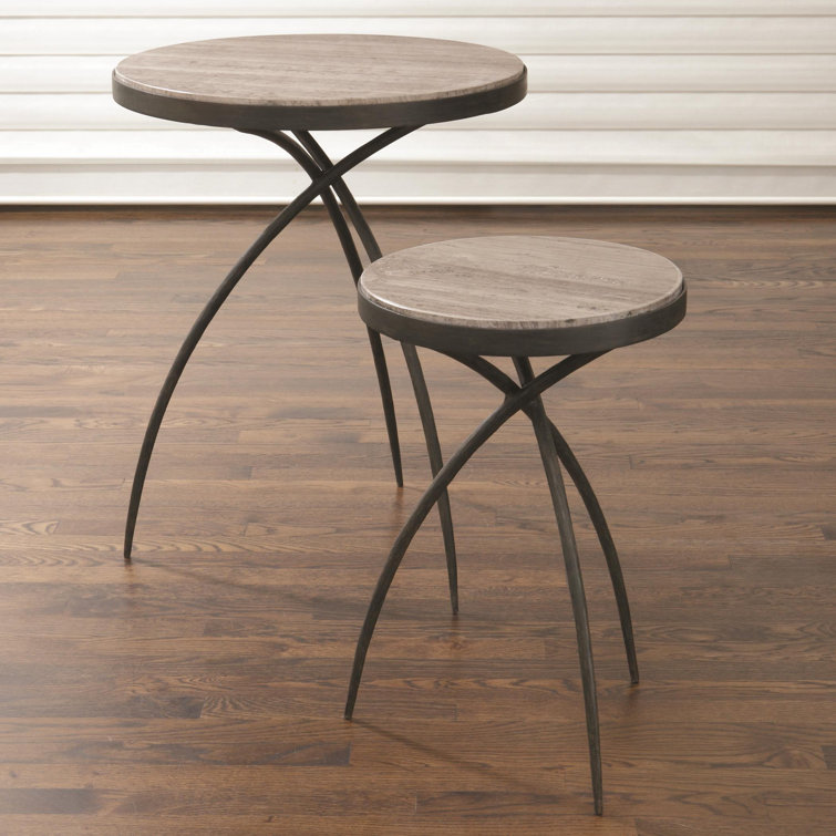 Large Round Gray Marble and Iron Accent Table