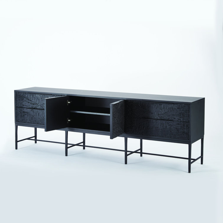 Kyoto Jagged Gmelina Black Media Cabinet with WBI Metal Finish