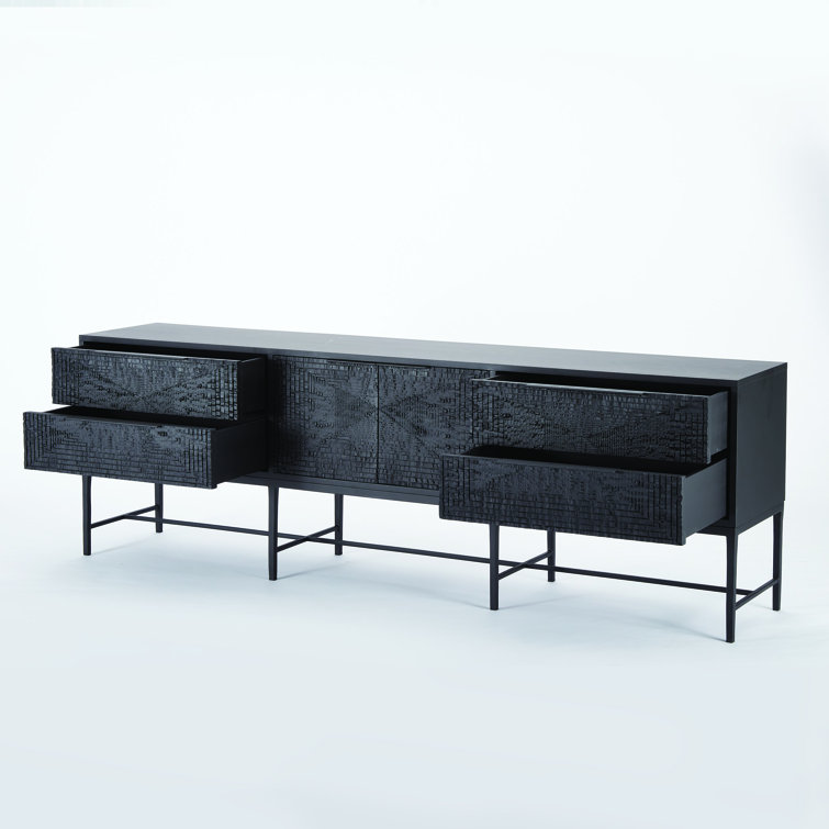 Kyoto Jagged Gmelina Black Media Cabinet with WBI Metal Finish