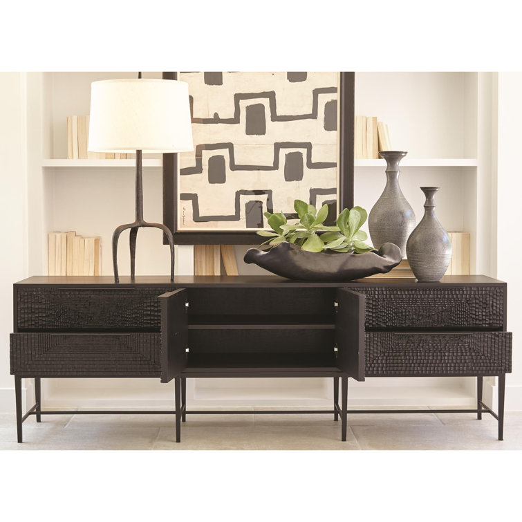 Kyoto Jagged Gmelina Black Media Cabinet with WBI Metal Finish