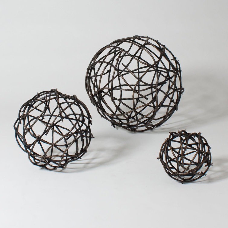 Small Dark Brown Wicker Twig Ball Figurine