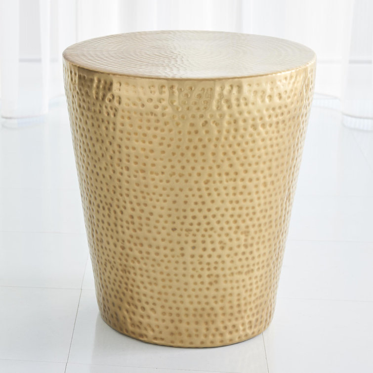 Izmir Round Hammered Antique Brass Metal Side Table