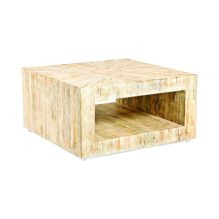 Coastal Sunburst Square Coffee Table in Light-Wood