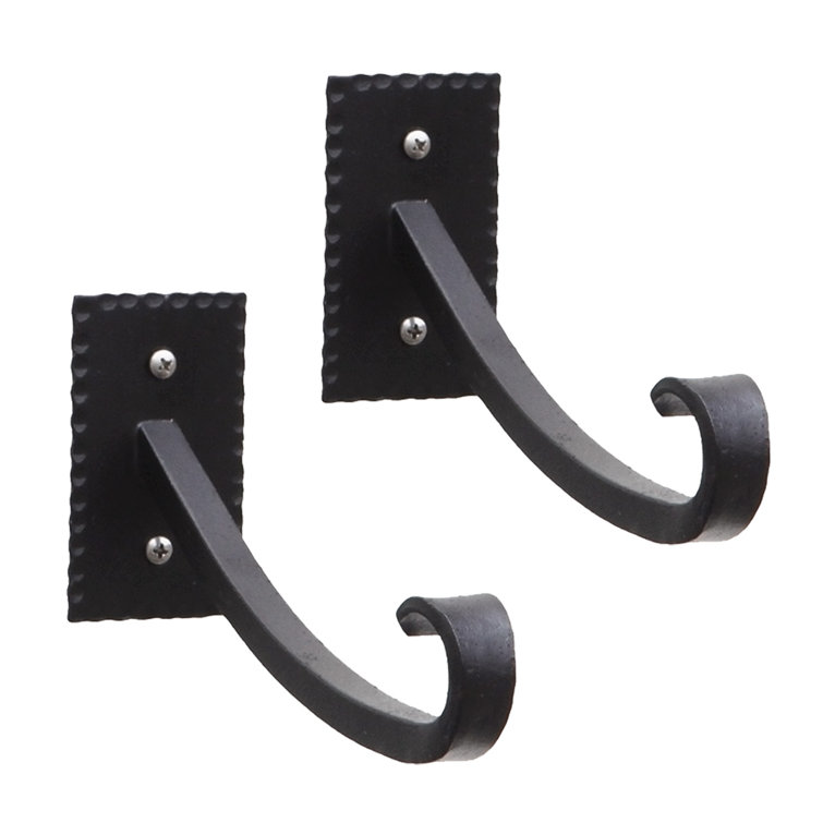 Black Wrought Iron Wall Bracket with Curved Hooks, Set of 2