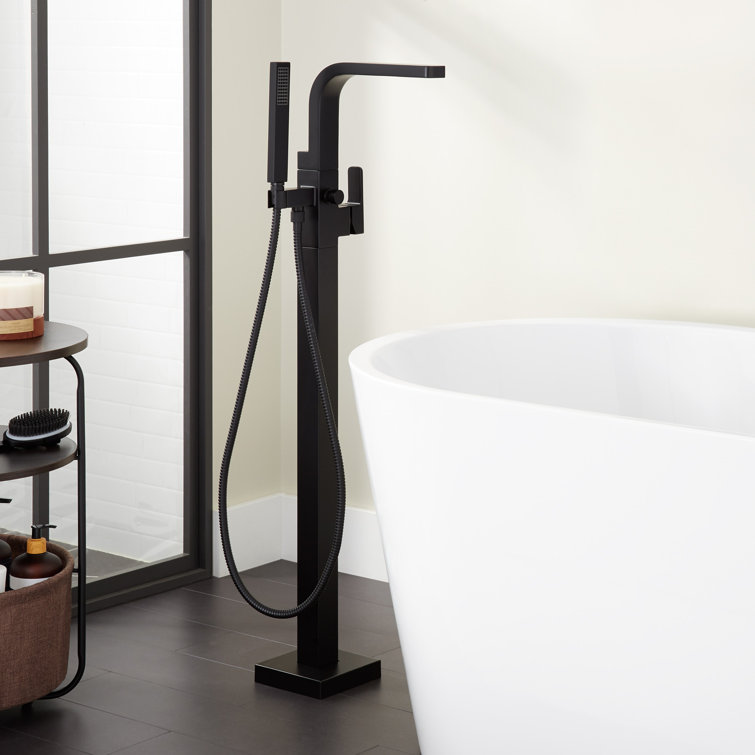 Matte Black Floor Mounted Bathtub Faucet with Handshower