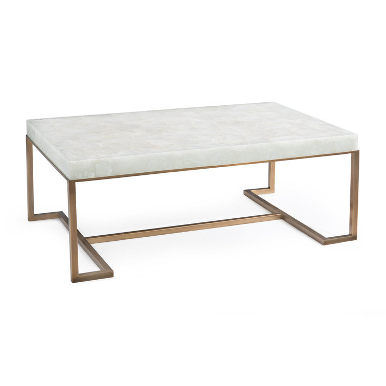 Elegant Rectangular Calcite and Metal Coffee Table