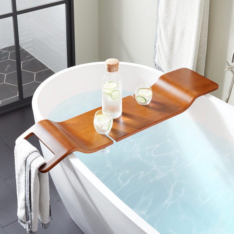Orsen Maple Wood Freestanding Bathtub Caddy with Wine Glass Holders