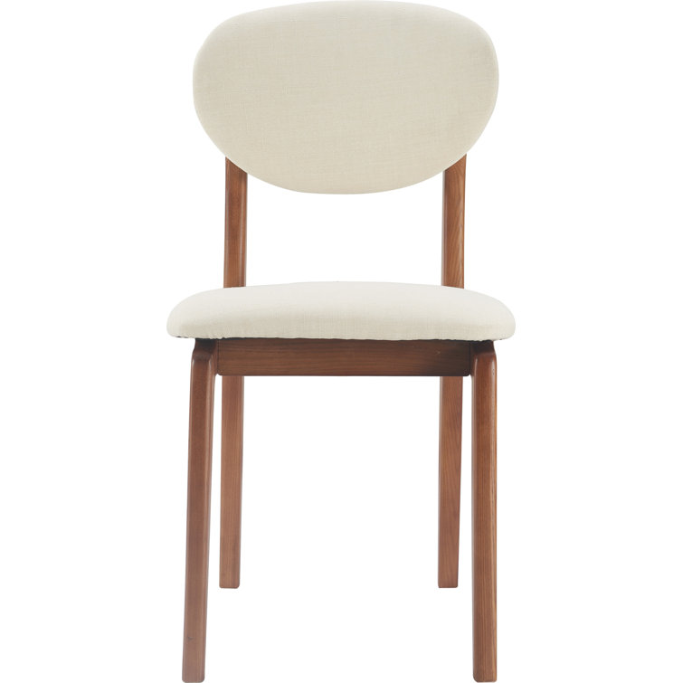 Coralie Mid-Century Modern Ivory Upholstered Walnut Dining Chair Set