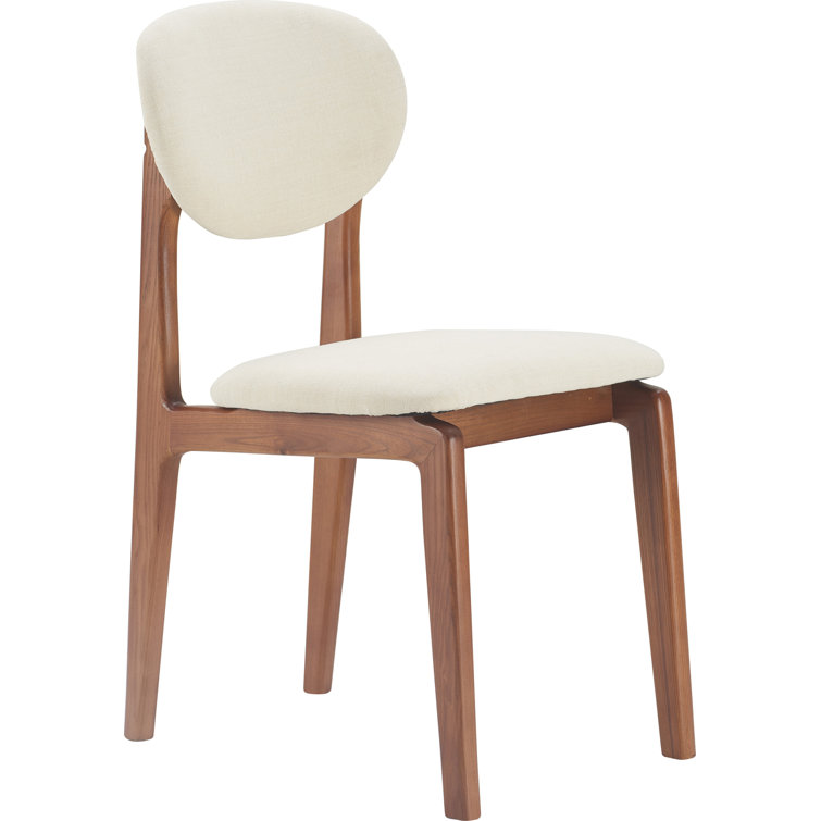 Coralie Mid-Century Modern Ivory Upholstered Walnut Dining Chair Set