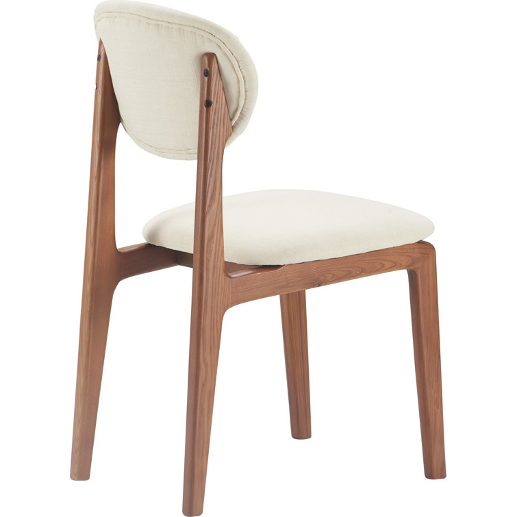 Coralie Mid-Century Modern Ivory Upholstered Walnut Dining Chair Set