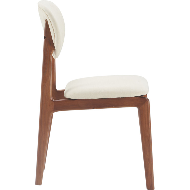 Coralie Mid-Century Modern Ivory Upholstered Walnut Dining Chair Set