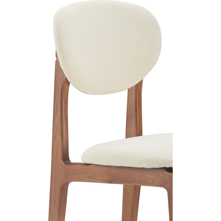 Coralie Mid-Century Modern Ivory Upholstered Walnut Dining Chair Set