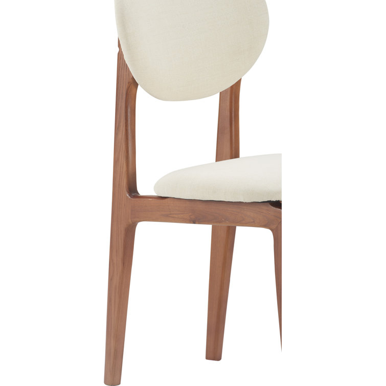 Coralie Mid-Century Modern Ivory Upholstered Walnut Dining Chair Set