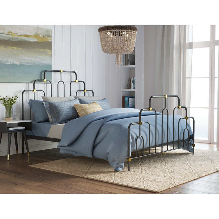 Astrid Queen Bed with Brass and Black Metal Frame and Headboard
