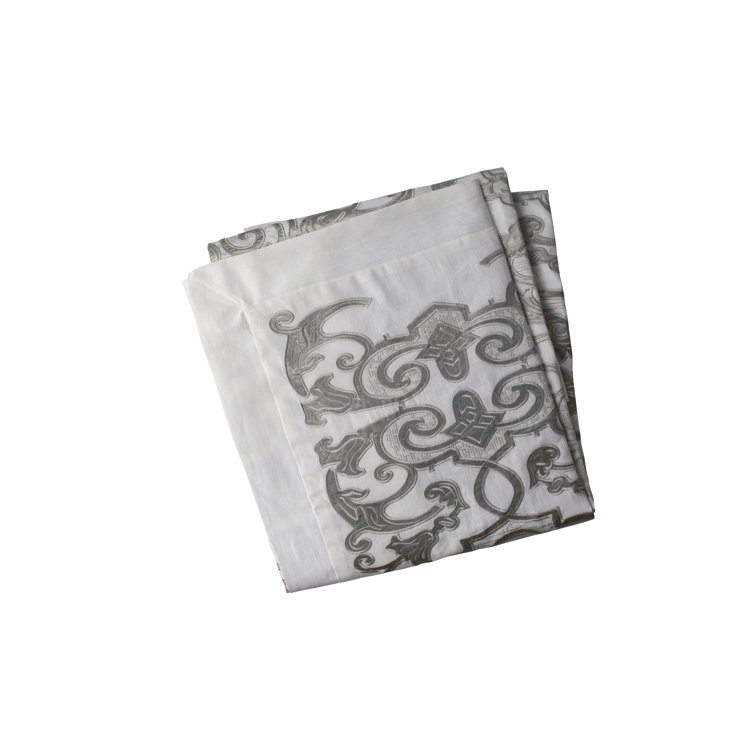 Mozart Embroidered Ice Silver Linen Throw Blanket 24" x 98"