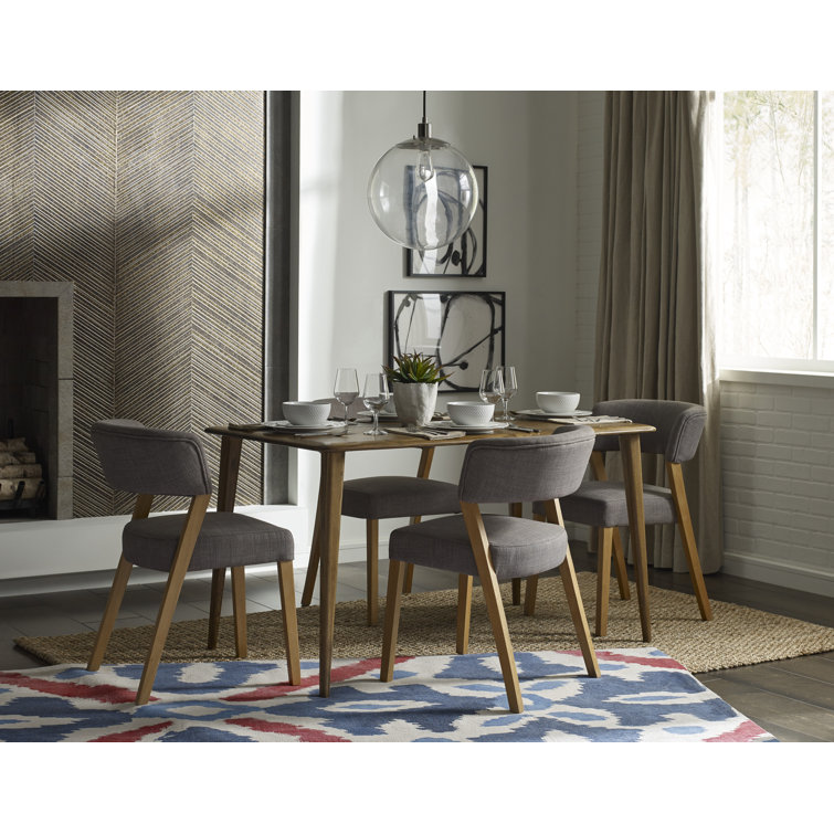 Gray Upholstered Oak Wood Dining Chair Set of 2