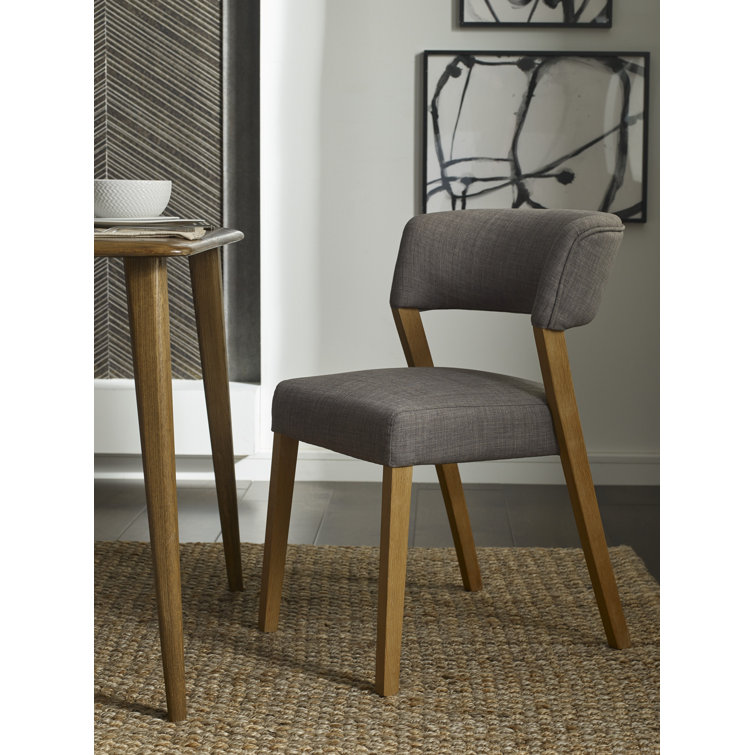 Gray Upholstered Oak Wood Dining Chair Set of 2