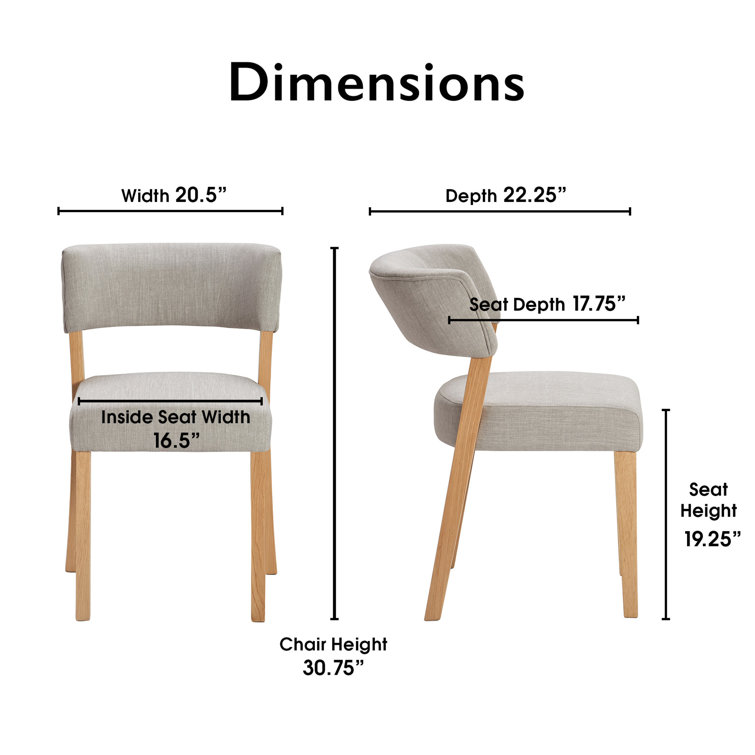 Gray Upholstered Oak Wood Dining Chair Set of 2