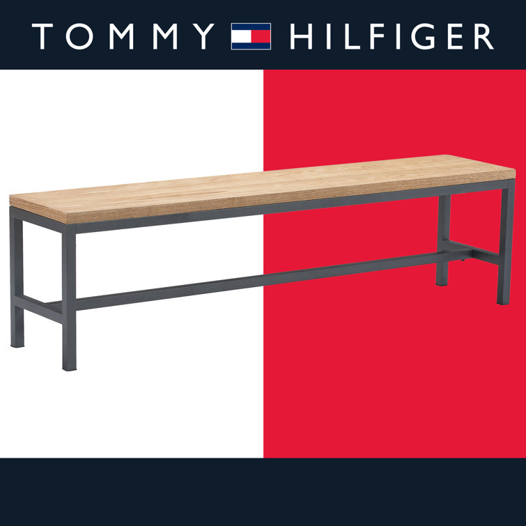 Robson 69'' Light Oak and Black Metal Industrial Dining Bench