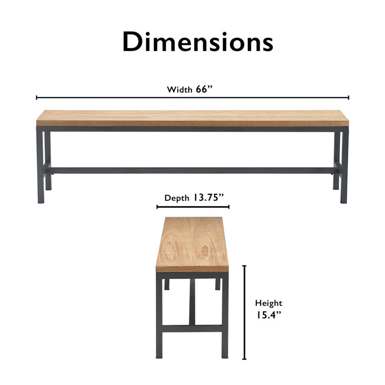 Robson 69'' Light Oak and Black Metal Industrial Dining Bench