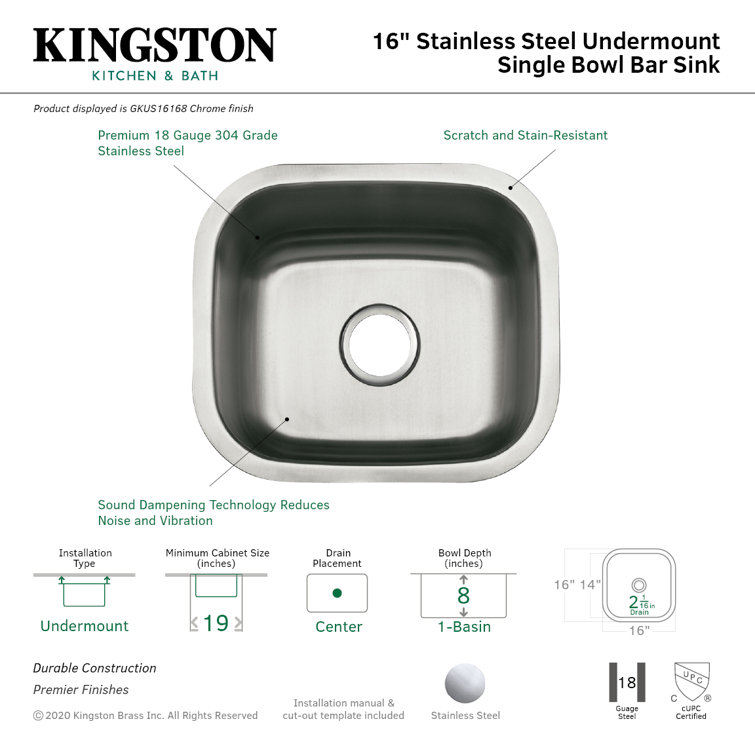 Loft 18-Inch Brushed Stainless Steel Undermount Bar Sink