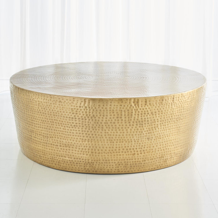 Izmir Round Hammered Antique Brass Metal Coffee Table