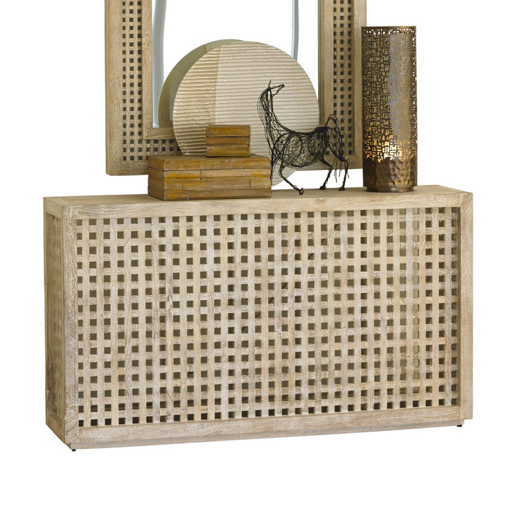 Driftwood Lattice 60" White Washed Wood Console Table