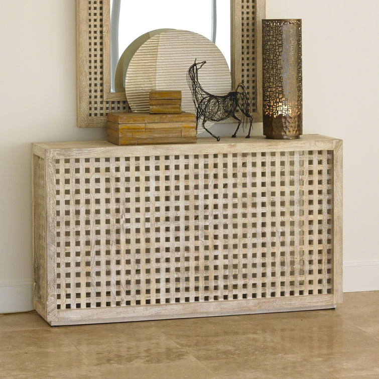 Driftwood Lattice 60" White Washed Wood Console Table