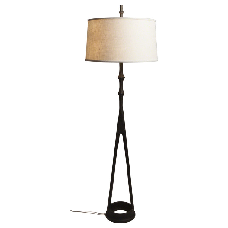 Adjustable Antique Bronze Compass 2-Light Floor Lamp with Burlap Shade