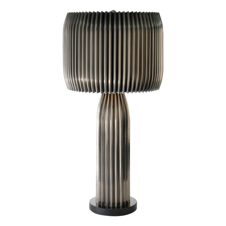 Crimped Antique Nickel 2-Light Table Lamp with Clear Cord