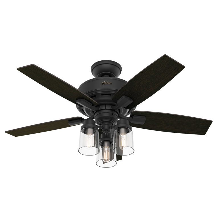 Bennett 44" Matte Black Low Profile Ceiling Fan with LED Light & Remote