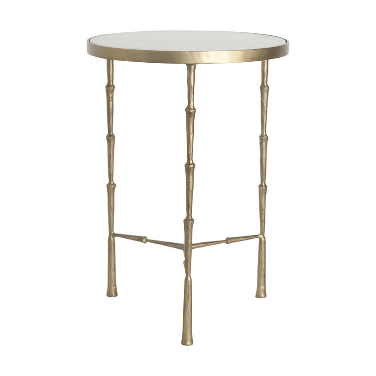 Antique Brass and White Marble Round Side Table, 17"x24"