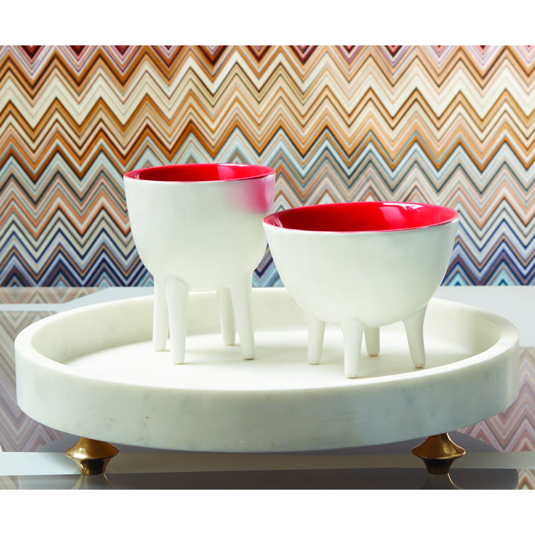 White Marble Round Tray with Brass Feet