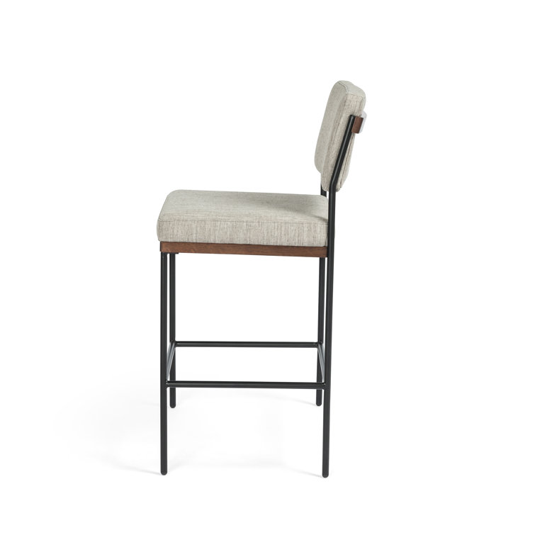 Modern Almond Nettlewood & Black Iron Swivel Bar Stool with Flannel Seat