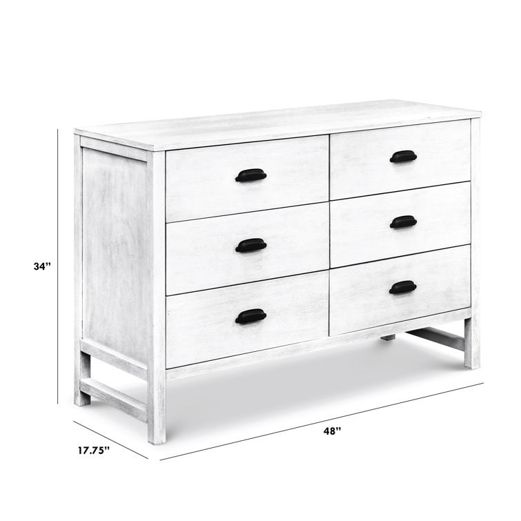 Cottage White Farmhouse Double Dresser with 6 Drawers