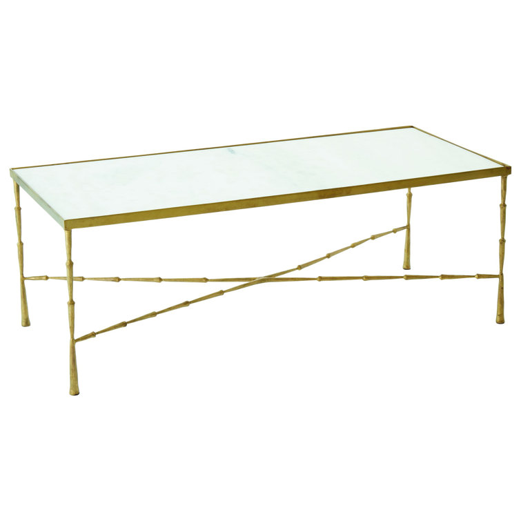 Antique Brass Spike Rectangular Cocktail Table with Marble Top