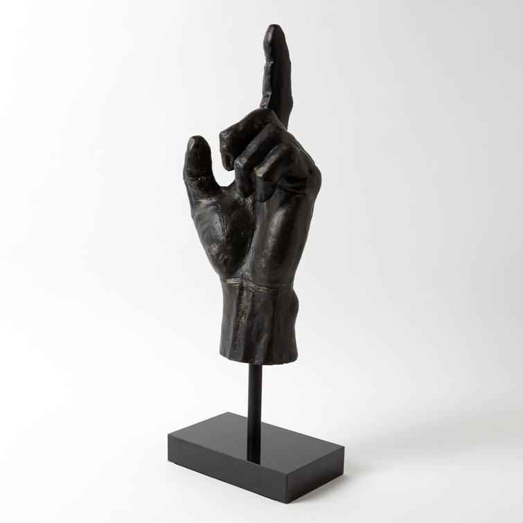 Antique Bronze Metal Hand Sculpture with Black Base