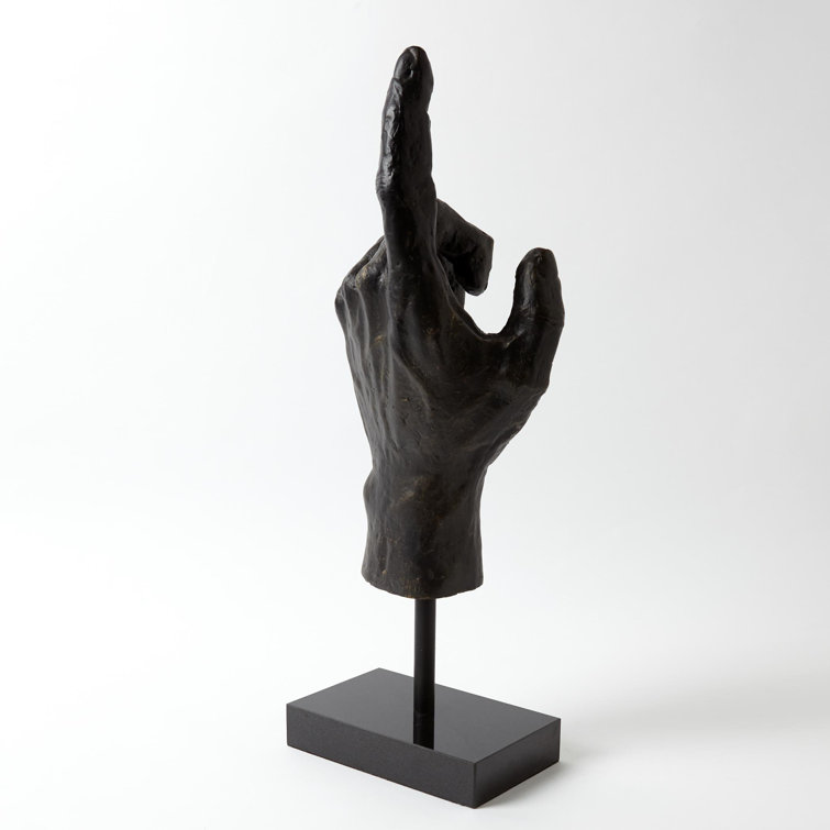 Antique Bronze Metal Hand Sculpture with Black Base