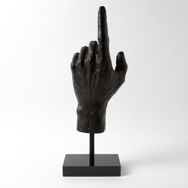 Antique Bronze Metal Hand Sculpture with Black Base