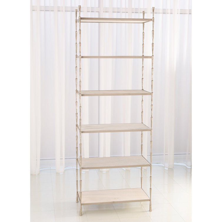 Antique Nickel Adjustable Etagere with White Marble Shelves
