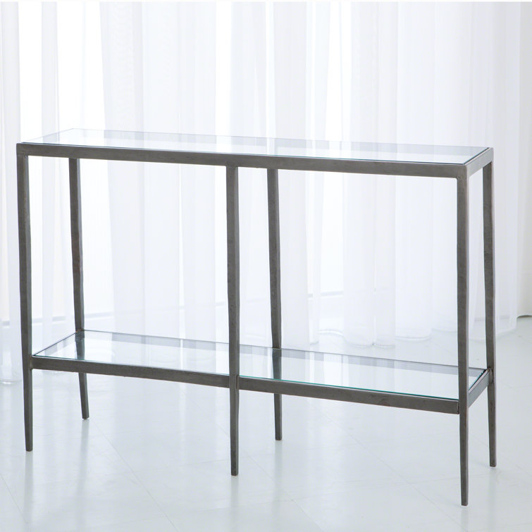 Iron and Glass Two-Tier Console Table with Storage
